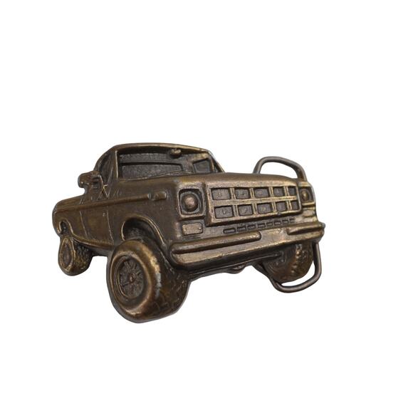 Vintage Brass Pick Up Truck 3D Belt Buckle - Picture 2 of 4